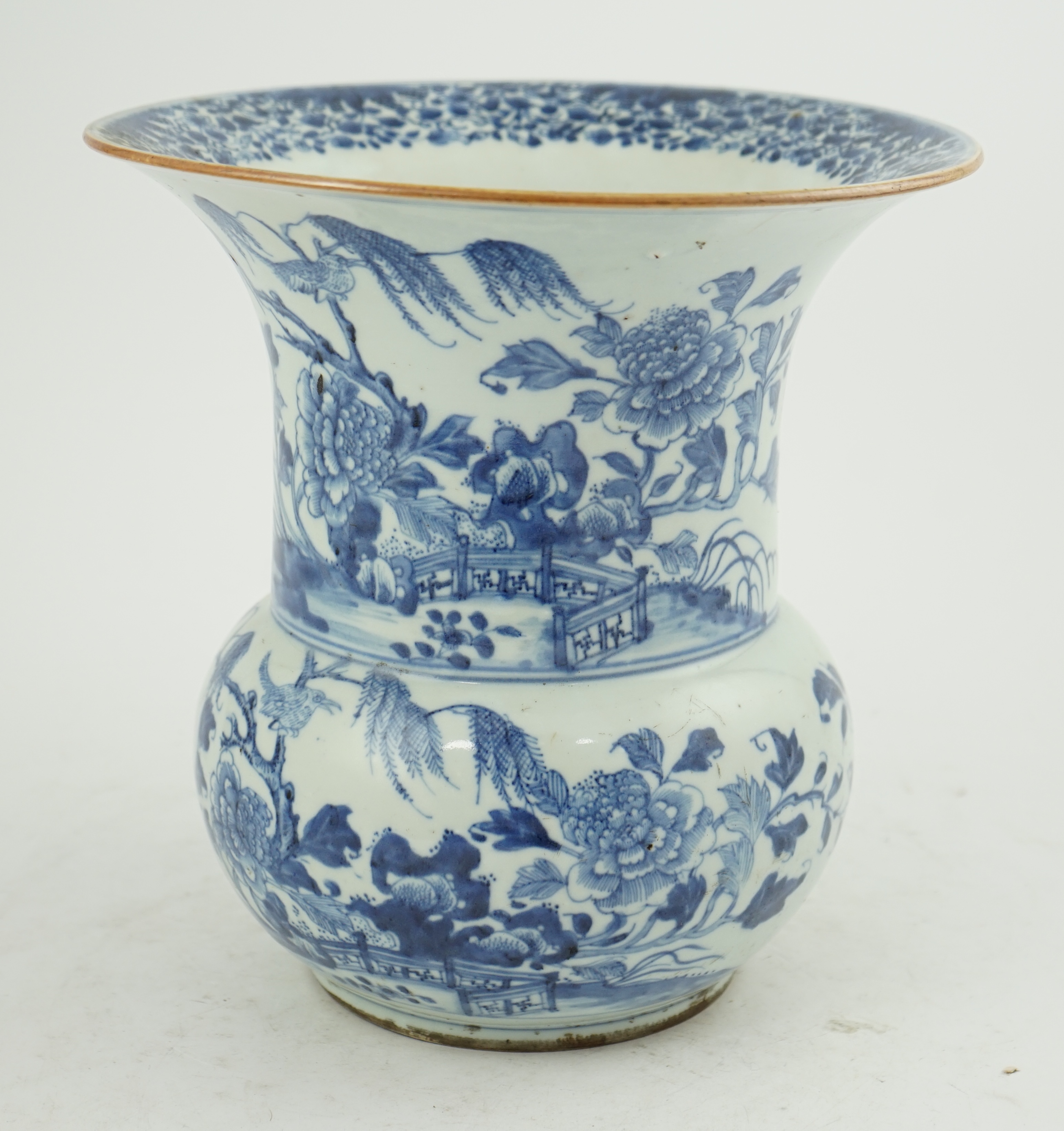 A large Chinese blue and white spittoon, zhadou, Yongzheng/Qianlong period